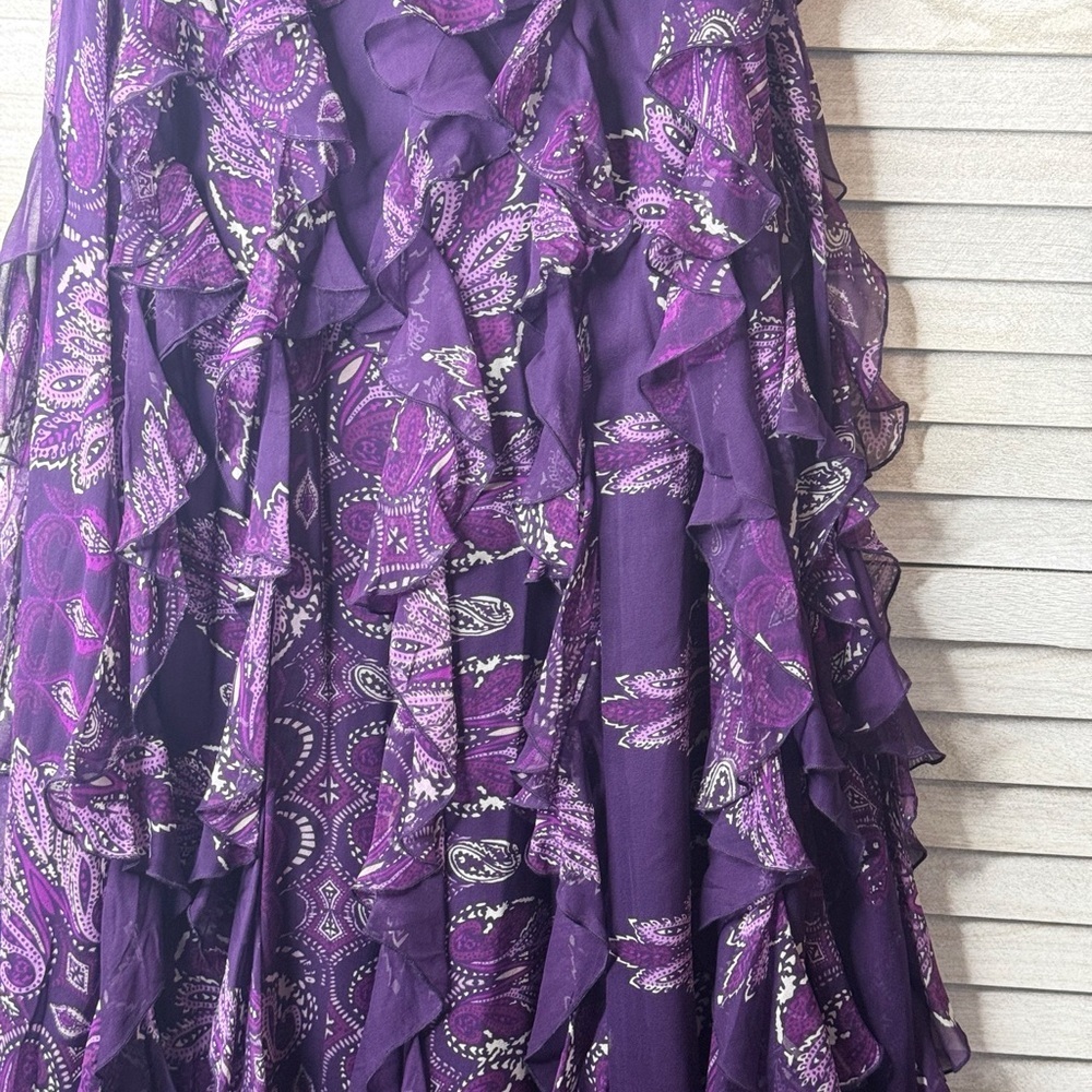 bebe Purple Strapless Ruffle Maxi Dress Cruise Medium NWT Romantic Resort Glam - Picture 5 of 9